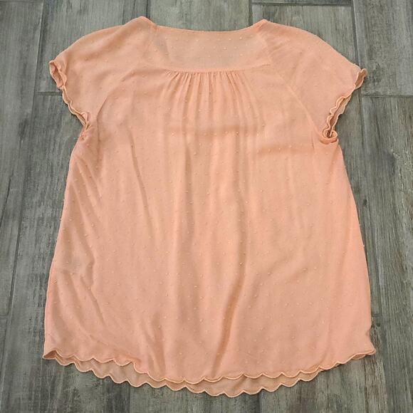 Anthropologie Maeve Top Womens Size 2 Swiss Dot Coral Button Scalloped Blouse - Picture 11 of 13